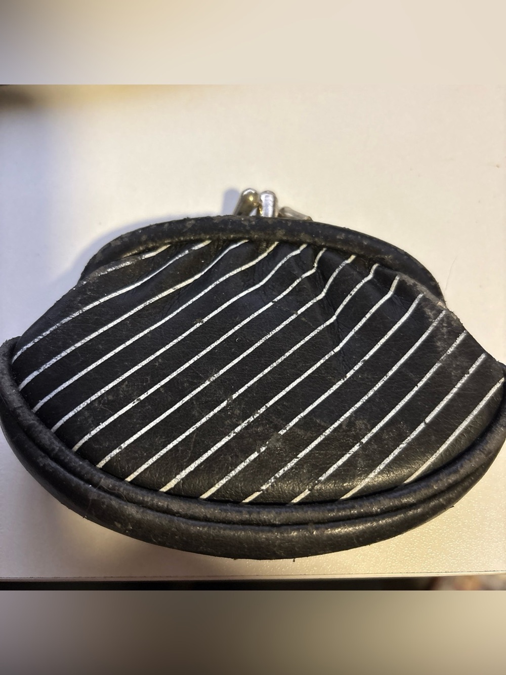 Striped Black Coin Pouch with Clasp Closure